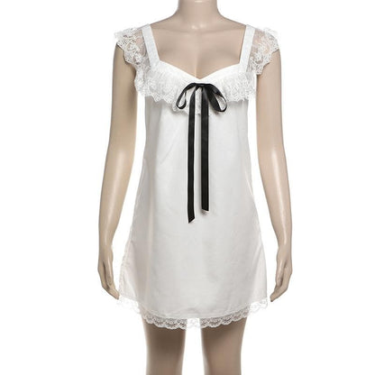 Lace hem bowknot backless mini dress