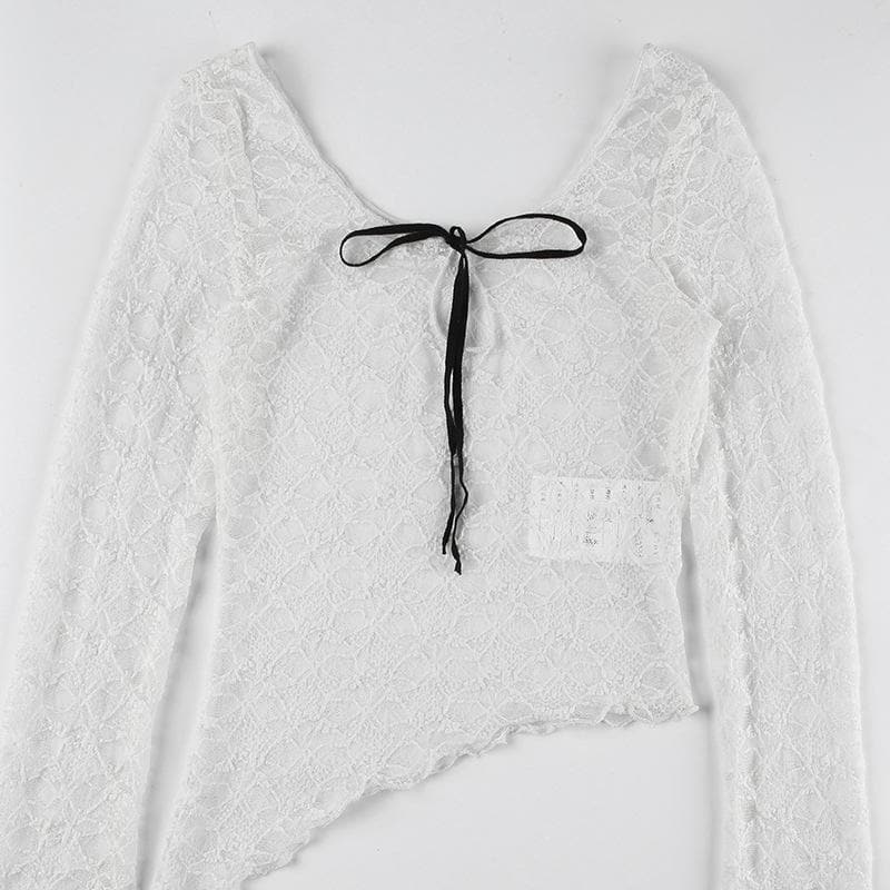 Long sleeve bowknot lace top