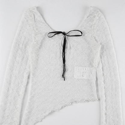 Long sleeve bowknot lace top