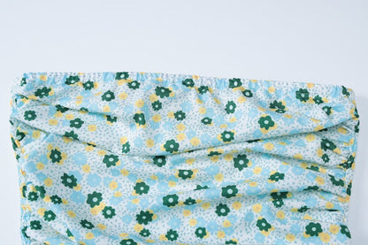 Flower print ruched tube mini dress