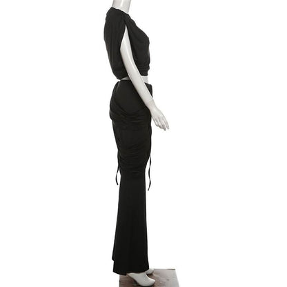 Cap sleeve ruched solid pant set