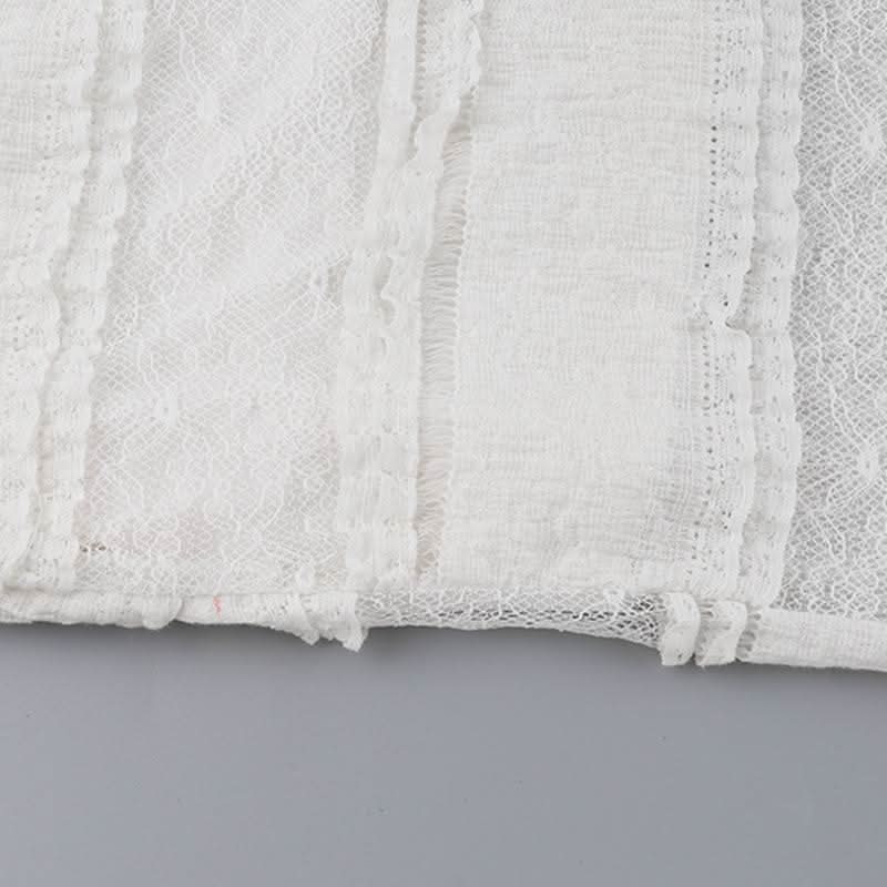 Ruched ruffle lace patchwork solid maxi skirt