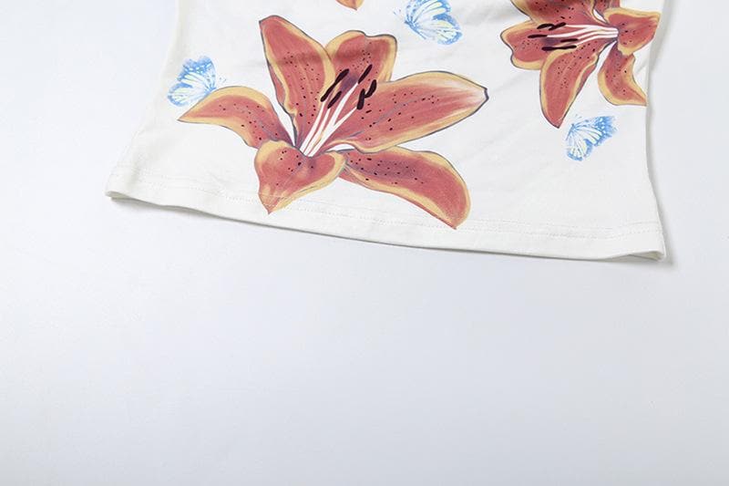 Flower butterfly print backless tube top