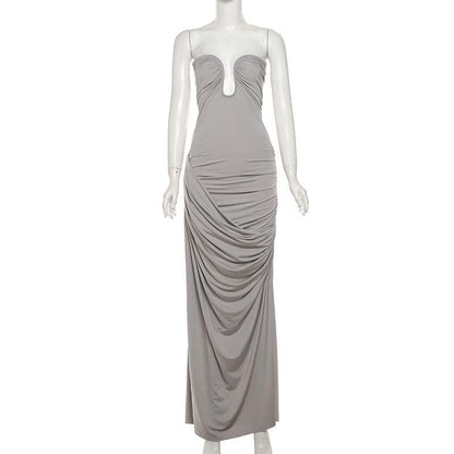 Ruched sweetheart neck irregular tube maxi dress
