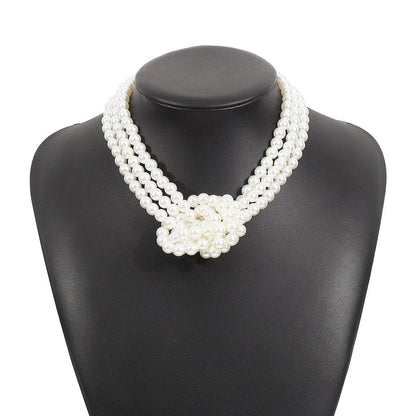 Layered beaded faux pearl necklace