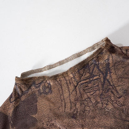 Abstract print hollow out stitch sleeveless cut out midi dress