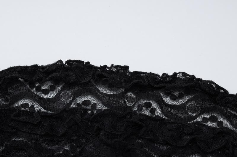 Off shoulder ruffle lace bowknot see through mini dress