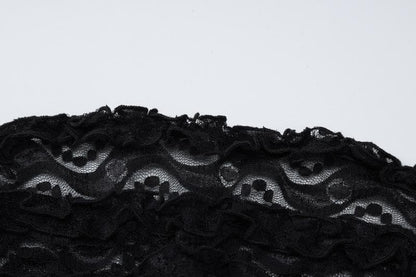 Off shoulder ruffle lace bowknot see through mini dress