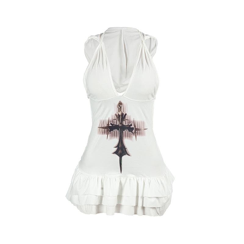 V neck hoodie ruched cross print mini dress
