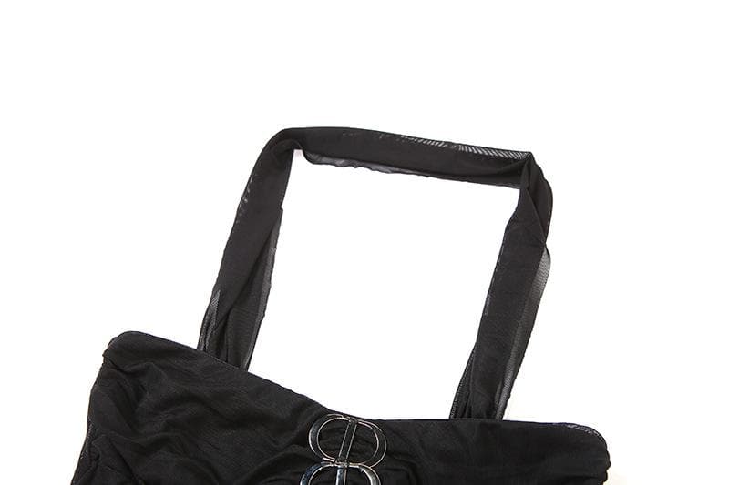 Buckle mesh ruffle halter backless low cut crop top