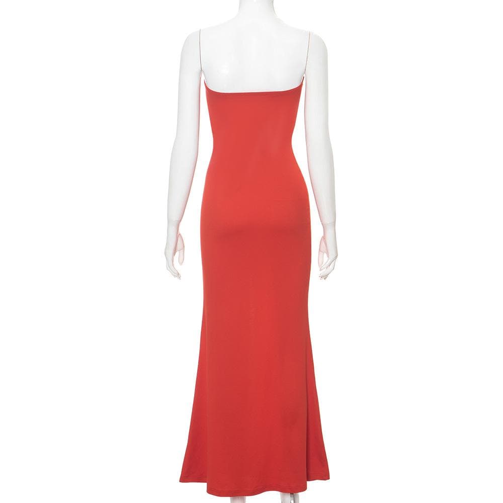 High slit solid backless tube maxi dress