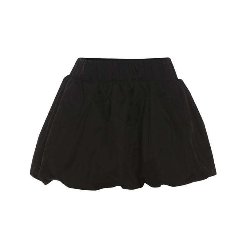 Ruched high rise solid bubble mini skirt