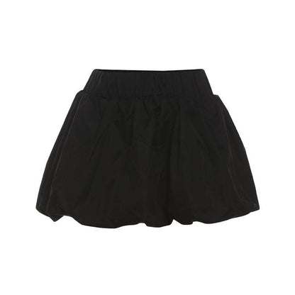 Ruched high rise solid bubble mini skirt