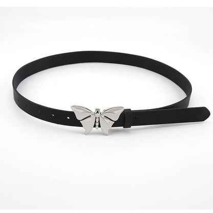Silver butterfly PU leather adjustable belt