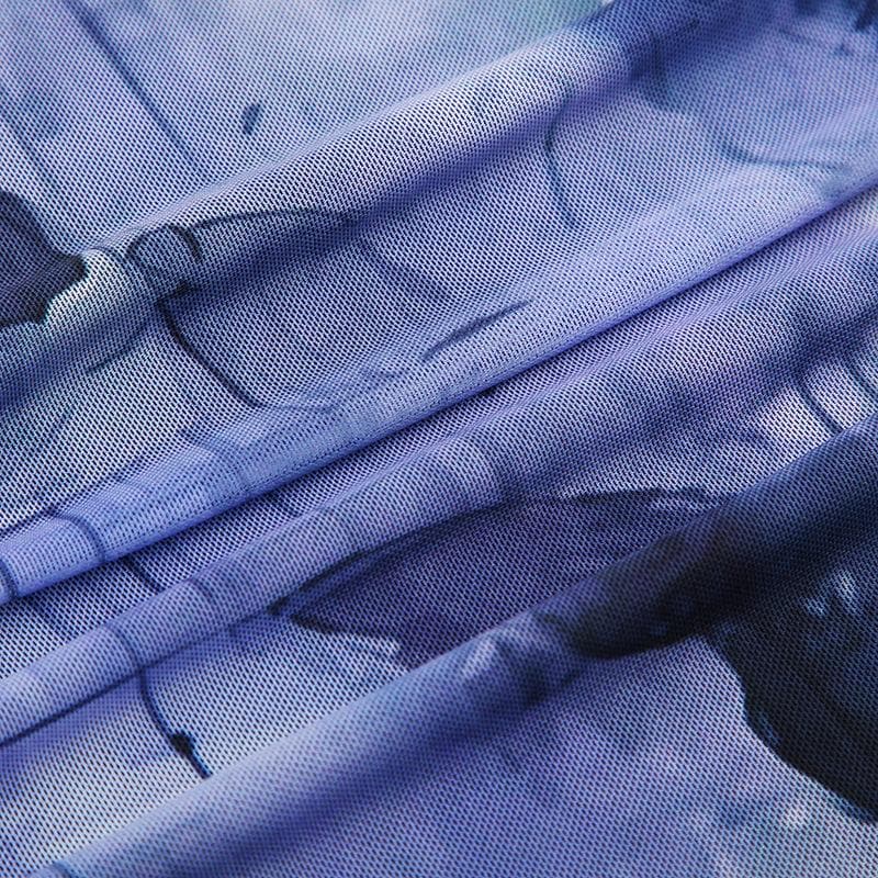 Mesh lace hem butterfly print cami maxi dress