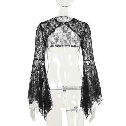 Long flared sleeve lace rhinestone applique shrug