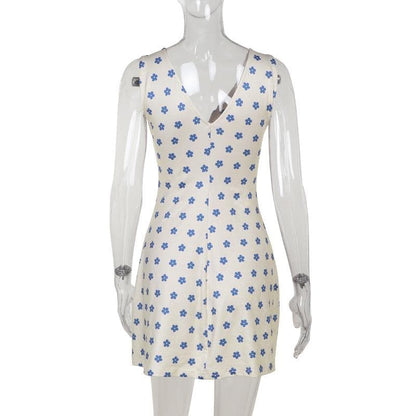 V neck sleeveless ruched flower print mini dress