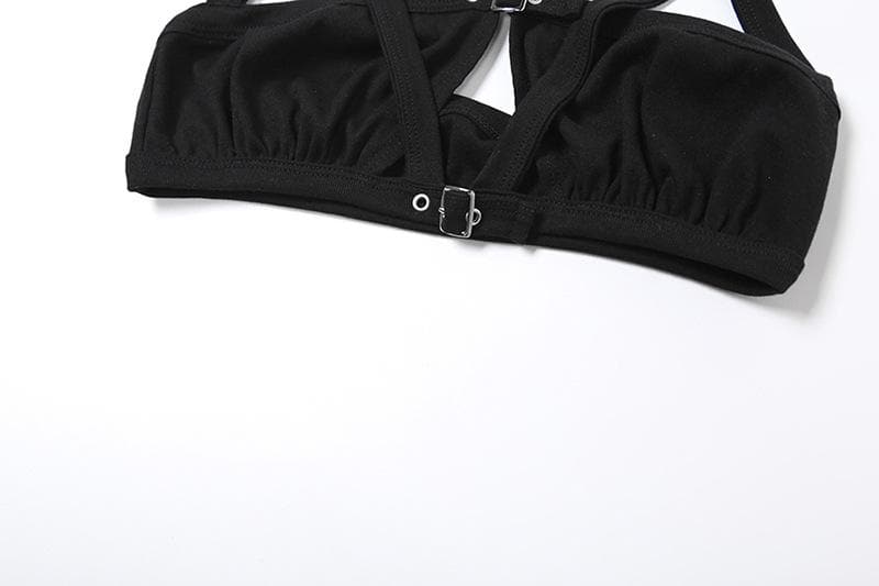 Halter hollow out buckle backless crop cut out top