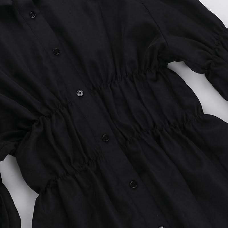 Turnover collar long puff sleeve button top