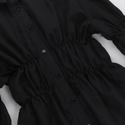Turnover collar long puff sleeve button top