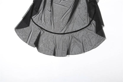 Ruched ruffle mesh mini skirt