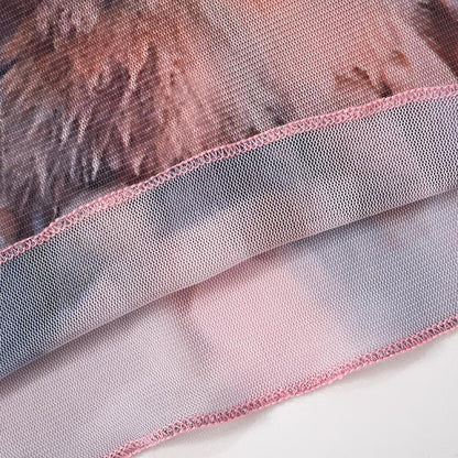 Crew neck short sleeve mesh rabbit print top