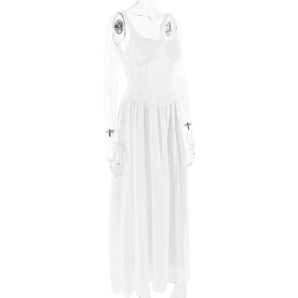 Sweetheart neck ruched textured ruffle cami maxi dress