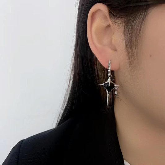 Heart 4 pointed star drop earrings