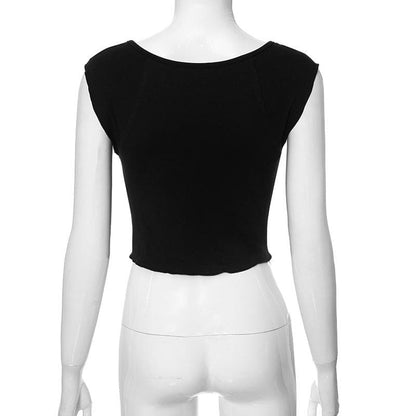 Ruched cap sleeve slit solid v neck crop top