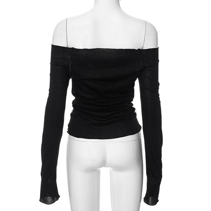 Long sleeve off shoulder ruched sheer mesh Jesus print top