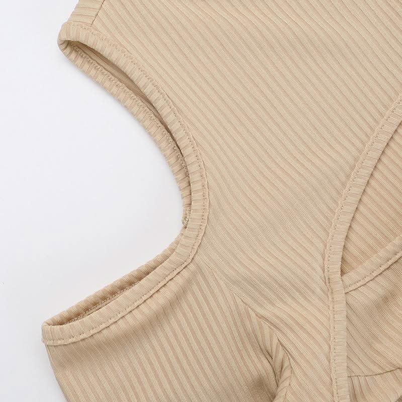 Long sleeve off shoulder knitted hollow out self tie cut out mini dress