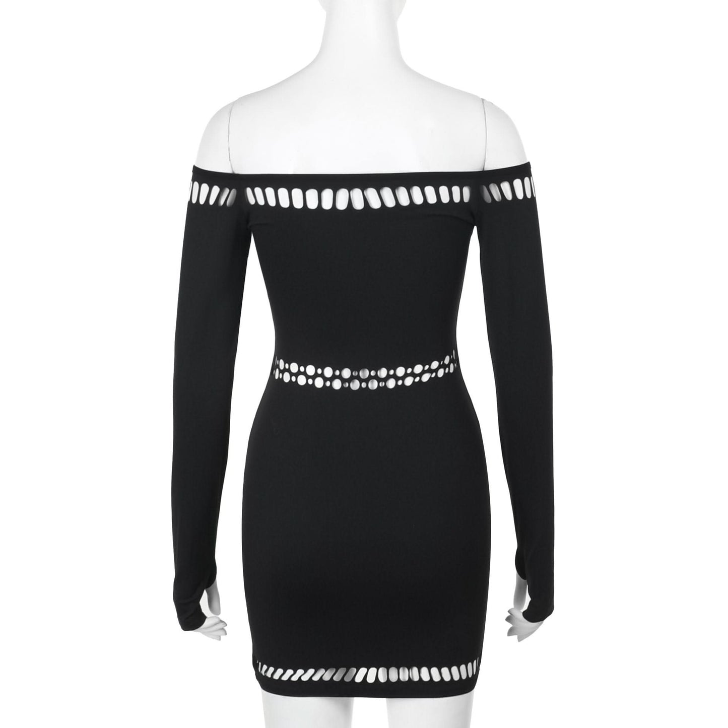 Off shoulder long sleeve gloves hollow out cut out mini dress
