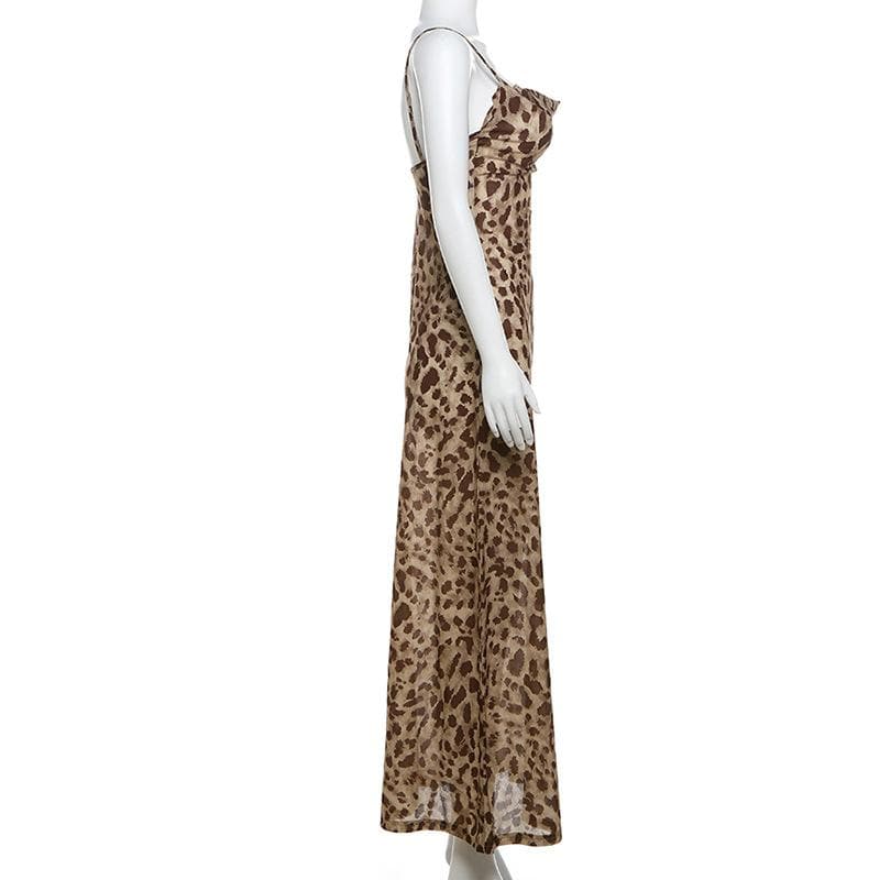 Leopard print cowl neck cami maxi dress