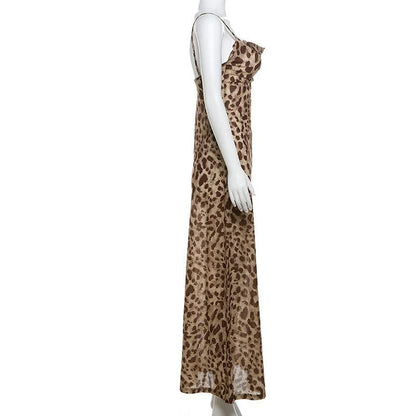 Leopard print cowl neck cami maxi dress