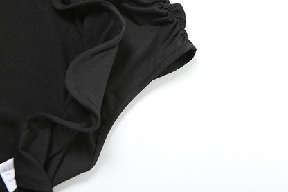 Sleeveless hollow out ruched slit solid maxi skirt set-final-sale