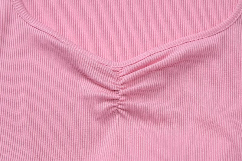 Short sleeve heart neck ruched ribbed solid maxi dress