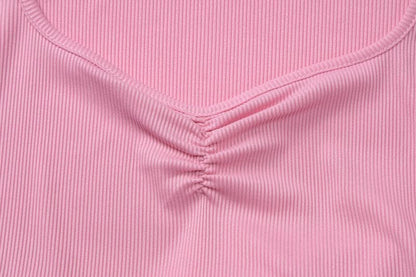 Short sleeve heart neck ruched ribbed solid maxi dress