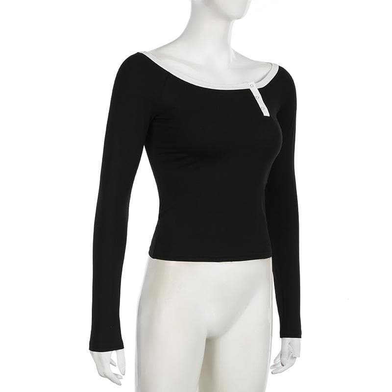 Long sleeve off shoulder button top