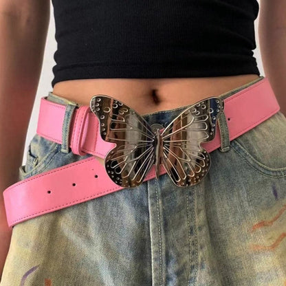 Butterfly decor PU leather belt
