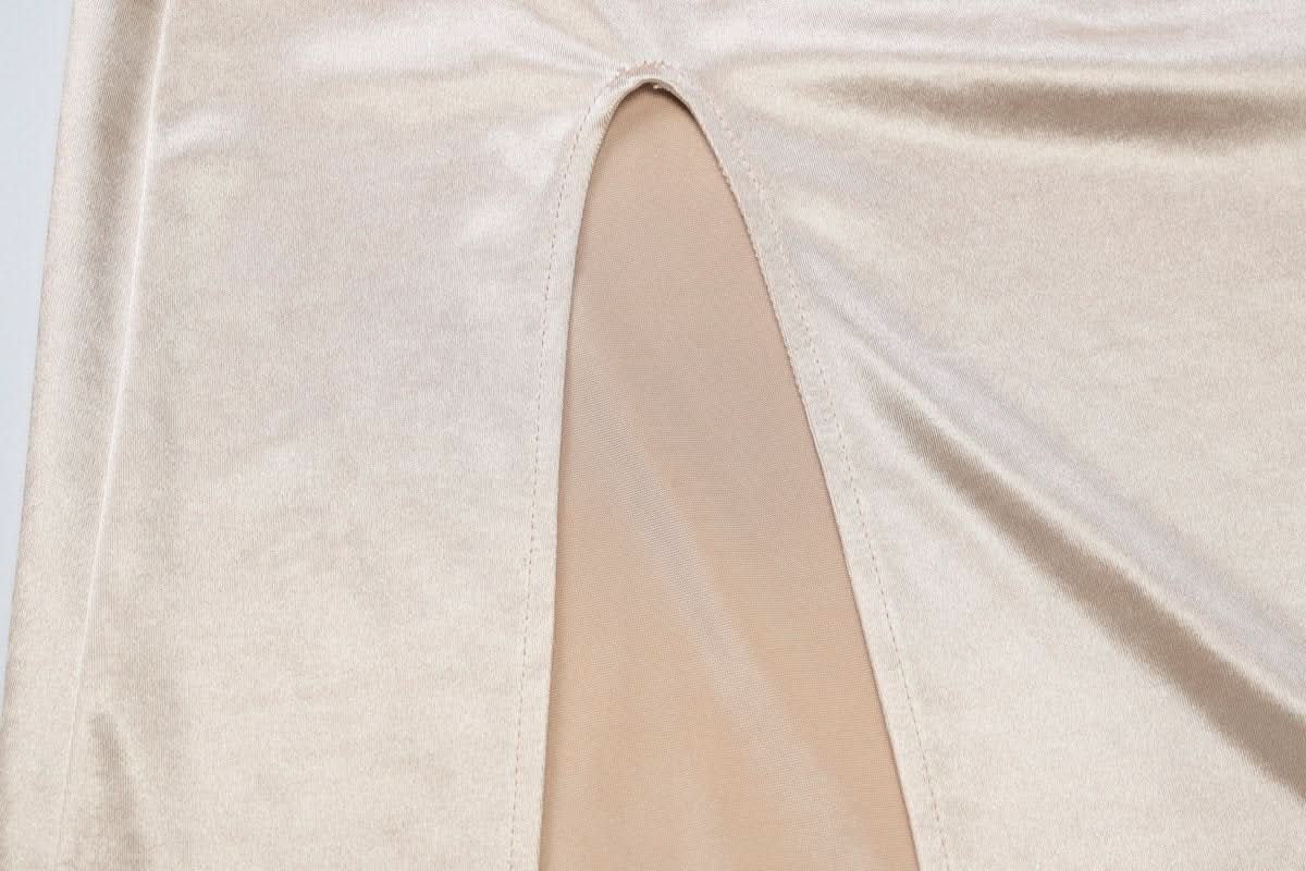 Halter cowl neck ruched backless slit maxi dress