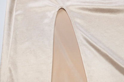 Halter cowl neck ruched backless slit maxi dress