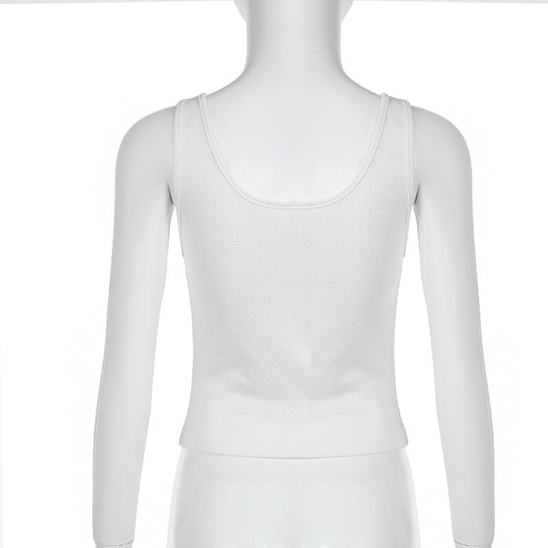 Sleeveless v neck button solid top