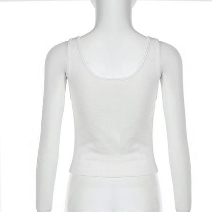 Sleeveless v neck button solid top