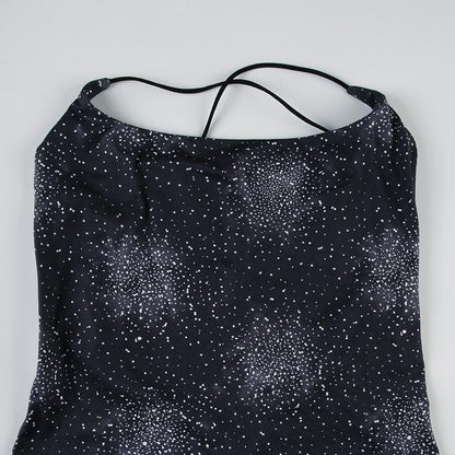 Print cross back backless cami maxi dress