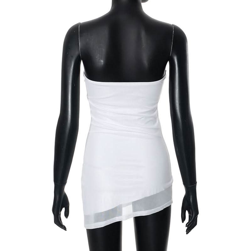 Mesh irregular cat letter print tube backless top
