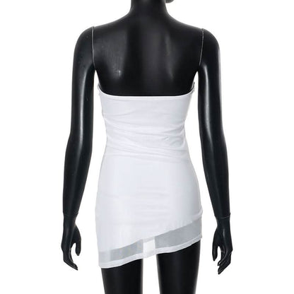Mesh irregular cat letter print tube backless top