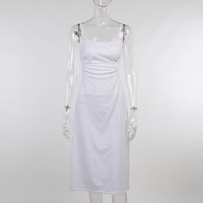 Open tie back solid midi dress