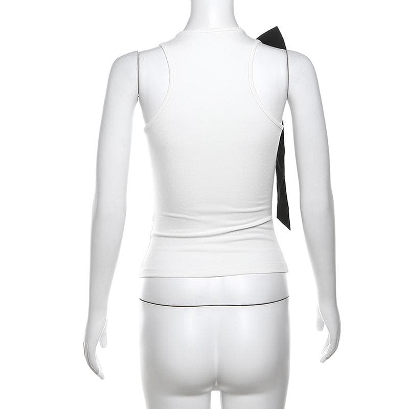Bowknot crewneck ribbon contrast tank top