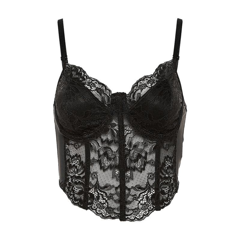 V neck lace bustier solid backless cami top