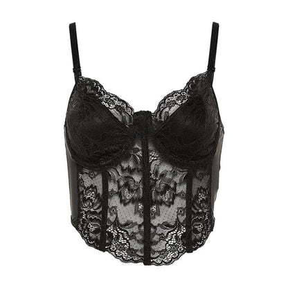 V neck lace bustier solid backless cami top